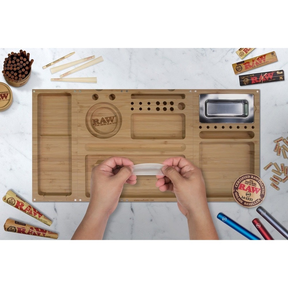 RAW Triple Flip Magnetic Bamboo Rolling Tray Modular 3-Piece Wood Tray XLL916771